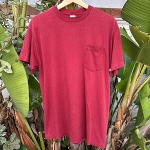 Vintage 1980s USA Pocket T-Shirt Burgundy Red Single Stitch XL